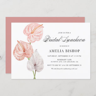 Boho Pink Anthuriums Tropical Bridal Luncheon Invitation