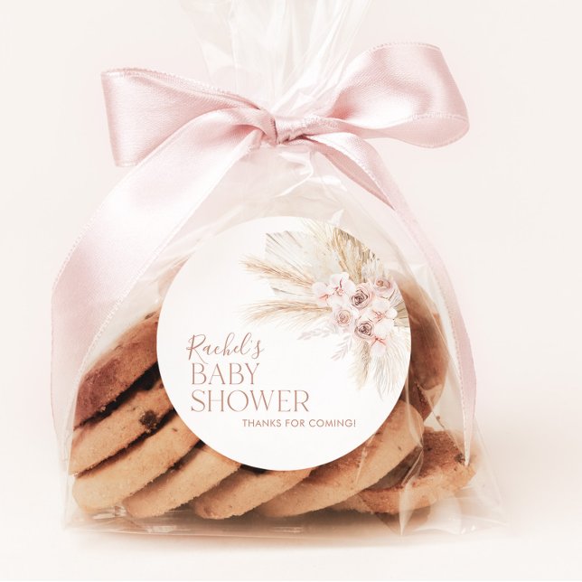 Boho Pink Baby Shower Favor Stickers Baby Girl (Creator Uploaded)