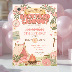 Boho Pink Backyard Campout Girl Birthday Invitation