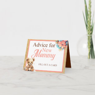 Boho Pink Bear Baby Shower Advice for Mummy Table  Card