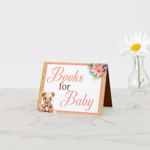 Boho Pink Bear Baby Shower Books for Baby Card
