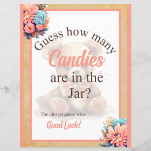 Boho Pink Bear Baby Shower Candy Jar Game
