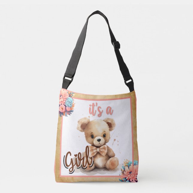 Boho Pink Bear Baby Shower  Crossbody Bag (Front)