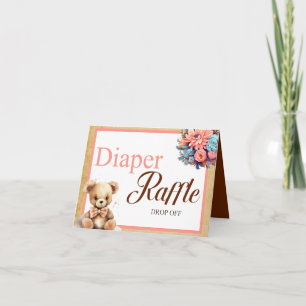 Boho Pink Bear Baby Shower Diaper Raffle Drop Off Card