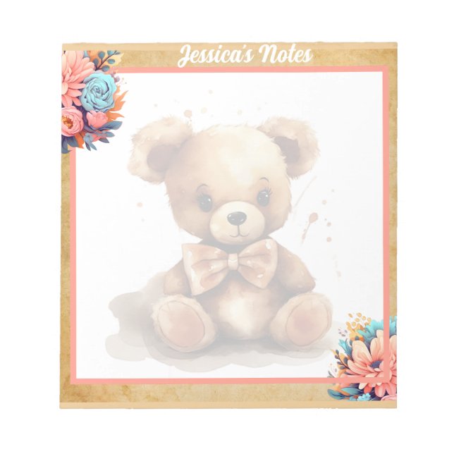 Boho Pink Bear Baby Shower  Notepad (Front)