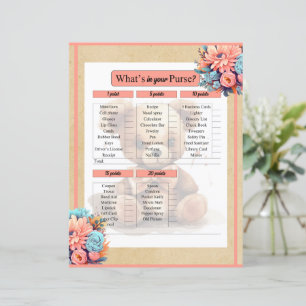 Boho Pink Bear Baby Shower What in your Purse Game