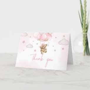 Boho Pink Bear Balloon Baby Shower Thank You Card