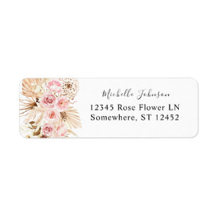 Boho Pink & Beige Floral Pampas Return Address Label
