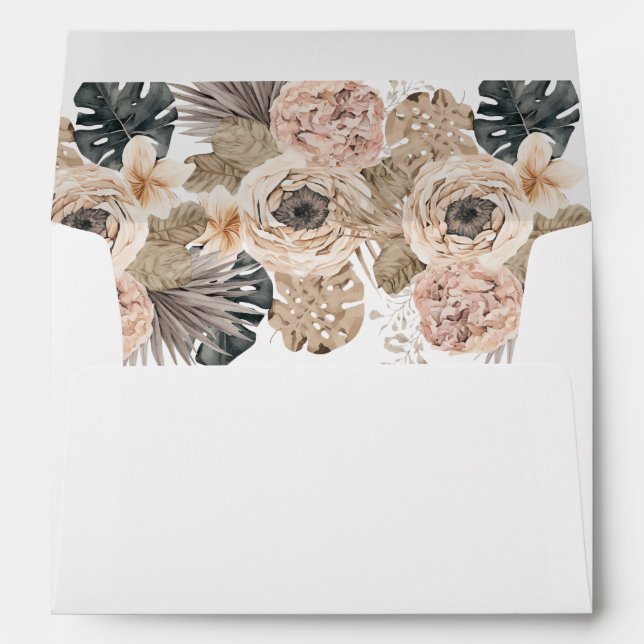 Boho Pink Beige Floral Personalised Wedding Envelope (Back (Bottom))