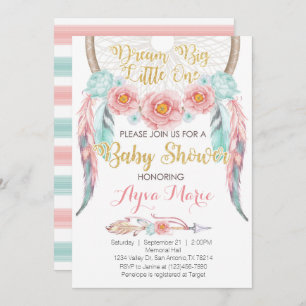 Boho Pink Blue Dreamcatcher Baby Shower Invitation