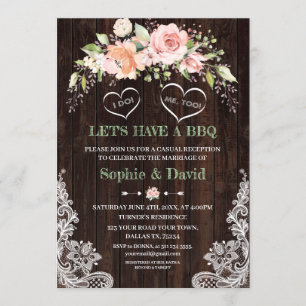 Boho Pink Blush Floral Lace Corner Barn I DO BBQ Invitation