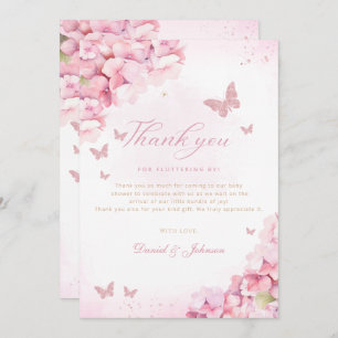 Boho Pink Butterfly Kisses Floral Girl Baby Shower Thank You Card