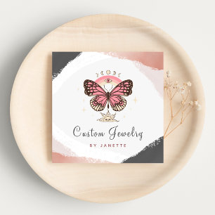 Boho Pink Butterfly Mystic Moon Handmade Jewellery Square Business Card