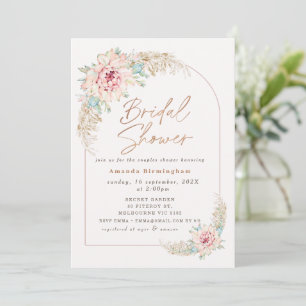 Boho Pink Cactus Rose Gold Bridal Shower Shower Invitation