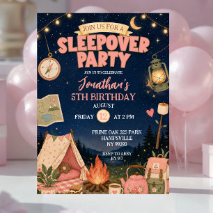 Boho Pink Camp Sleepover Party Birthday Invitation