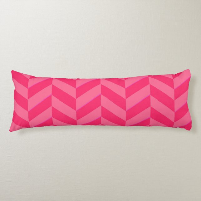 Boho Pink Chevron Ikat Inspired Pattern Red Accent Body Cushion (Front)