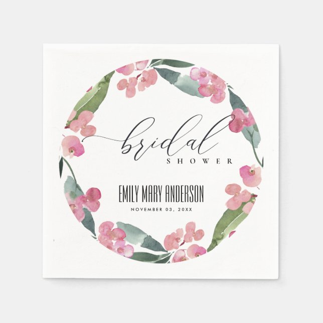 BOHO PINK CHRIST THORN BLOOM FRAME BRIDAL SHOWER NAPKIN (Front)