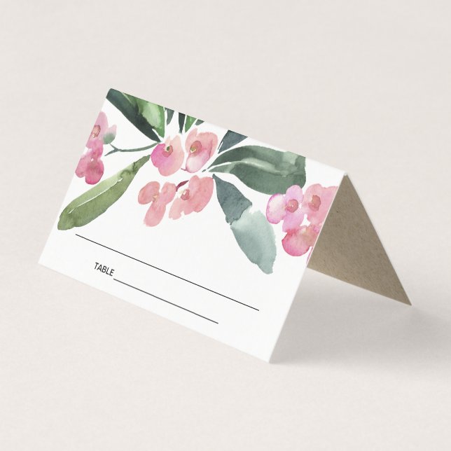 BOHO PINK CHRIST THORN BLOOM WEDDING PLACE CARD (Front)