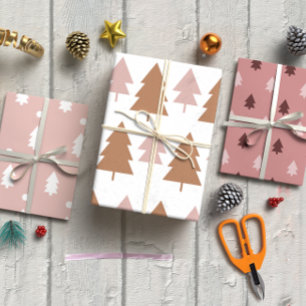 Boho pink Christmas tree set of 3 Wrapping Paper Sheet
