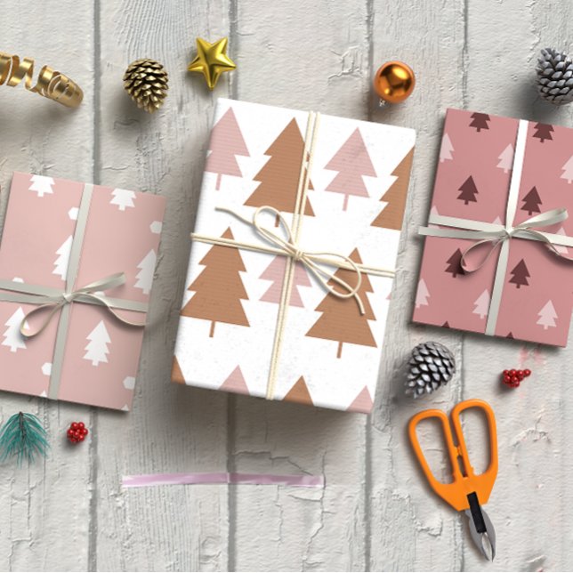 Boho pink Christmas tree set of 3 Wrapping Paper Sheet (Creator Uploaded)