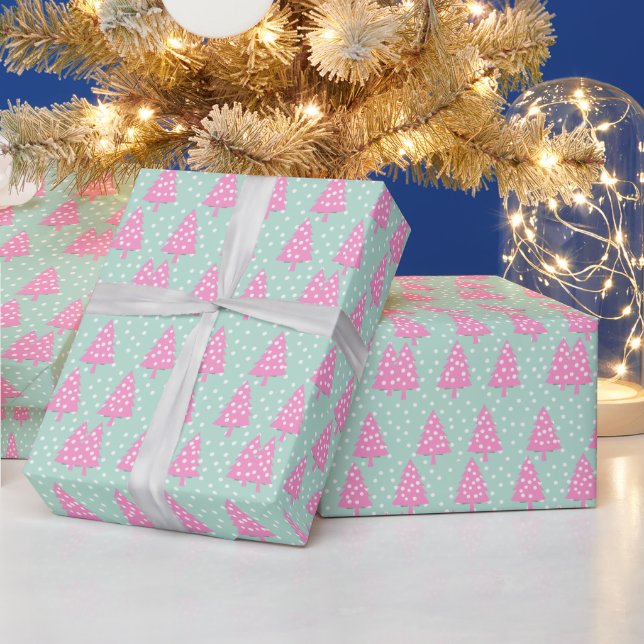 Boho Pink Christmas Tree Wrapping Paper (Holidays)