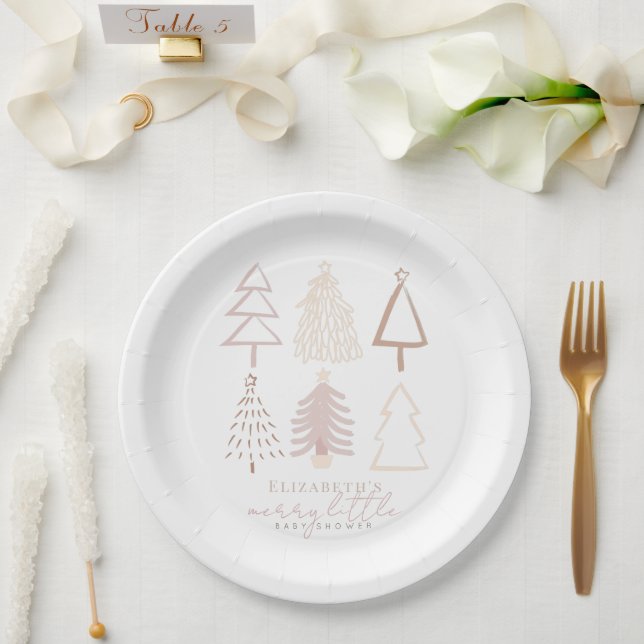 Boho Pink Christmas Trees Baby Shower Paper Plate (Wedding)