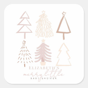 Boho Pink Christmas Trees Baby Shower Square Sticker