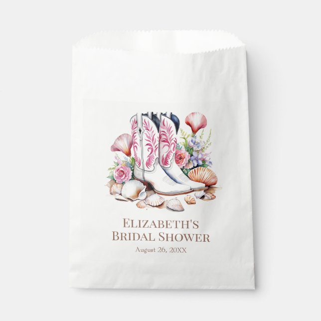 Boho Pink Coastal Cowgirl Boots Bridal Shower Favour Bag (Front)