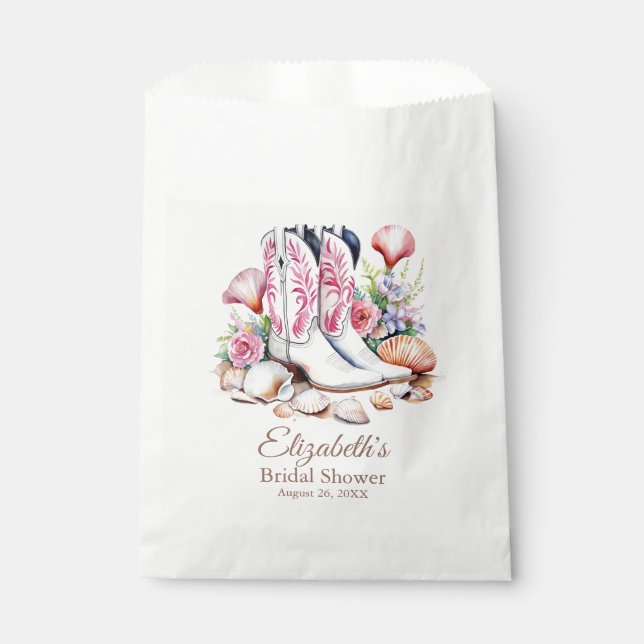 Boho Pink Coastal Cowgirl Boots Bridal Shower Favour Bag (Front)