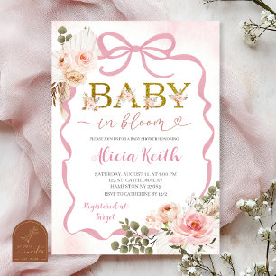 Boho Pink Coquette Pampas Grass Baby Shower Baby i Invitation