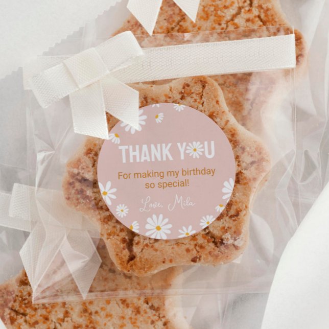 Boho Pink Daisy Birthday Sticker Labels (Creator Uploaded)