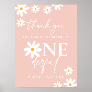 Boho Pink Daisy Floral Groovy Birthday Party Favou Poster