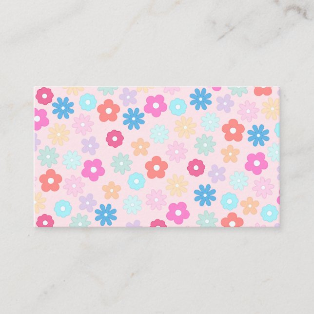 Boho Pink Daisy Flowers Pattern Business Card (Front)