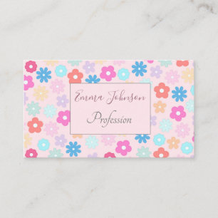 Boho Pink Daisy Flowers Pattern Business Card