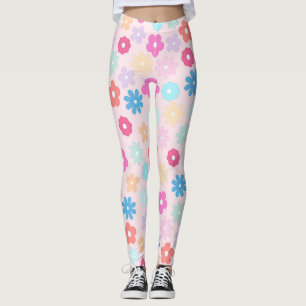 Boho Pink Daisy Flowers Pattern Leggings
