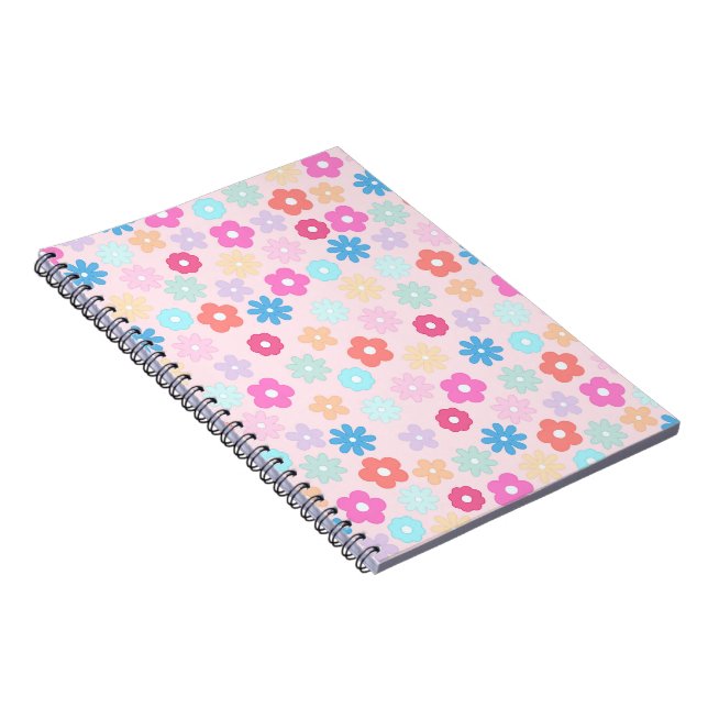 Boho Pink Daisy Flowers Pattern Notebook (Right Side)