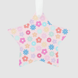 Boho Pink Daisy Flowers Pattern Ornament