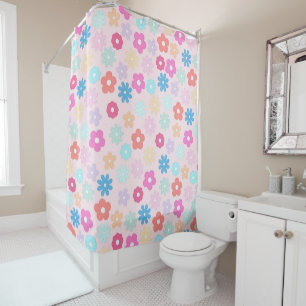 Boho Pink Daisy Flowers Pattern Shower Curtain