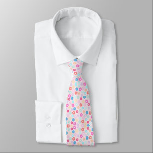 Boho Pink Daisy Flowers Pattern Tie