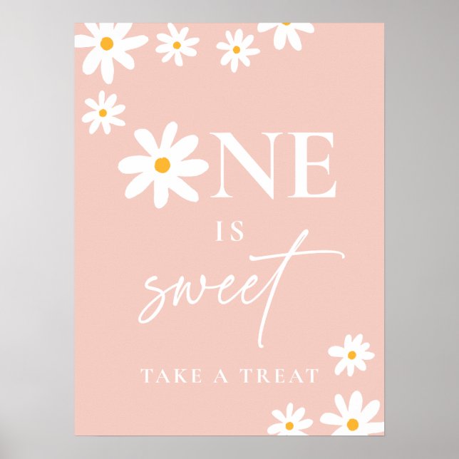 Boho Pink Daisy Groovy Birthday One Is Sweet Poster (Front)
