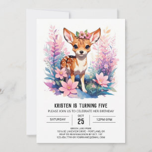 Boho Pink Deer Celebration Girl Birthday Invitation