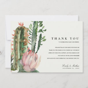 BOHO PINK DESERT CACTUS FLORAL WATERCOLOR WEDDING THANK YOU CARD