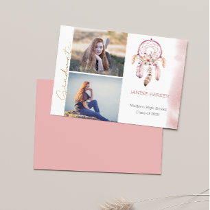 Boho Pink Dream Catcher Add Your Photos Graduation Announcement