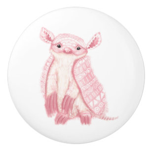Boho Pink Fairy Armadillo Ceramic Knob