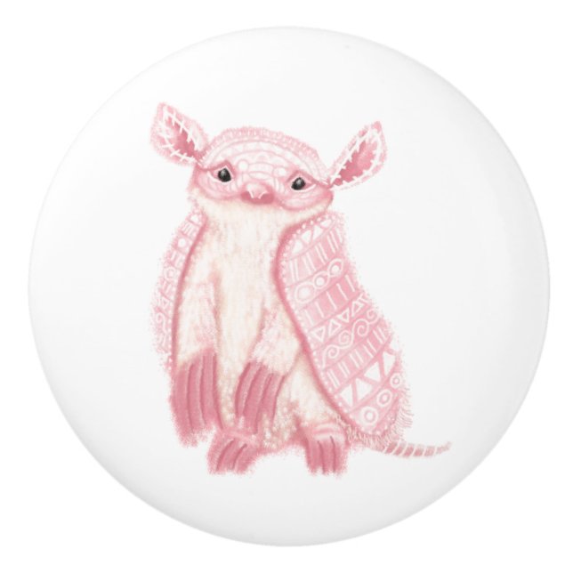Boho Pink Fairy Armadillo Ceramic Knob (Front)