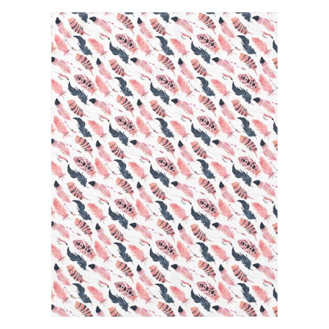 Boho Pink Feathers Tablecloth (Front)
