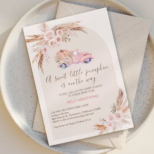 Boho Pink Floral Arch Pumpkin Truck Baby Shower Invitation