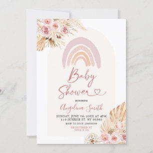 Boho Pink Floral Baby shower Invitation