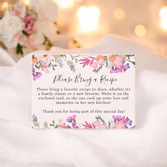 Boho Pink Floral Bring a Recipe Bridal Shower Enclosure Card (Boho Pink Floral Bring a Recipe Bridal Shower Enclosure Card)