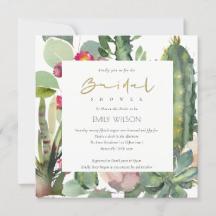 BOHO PINK FLORAL CACTI FOLIAGE BRIDAL SHOWER INVIT INVITATION